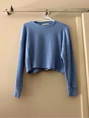 Wilfred Sky Blue Ribbed Cropped Crew Sweater
